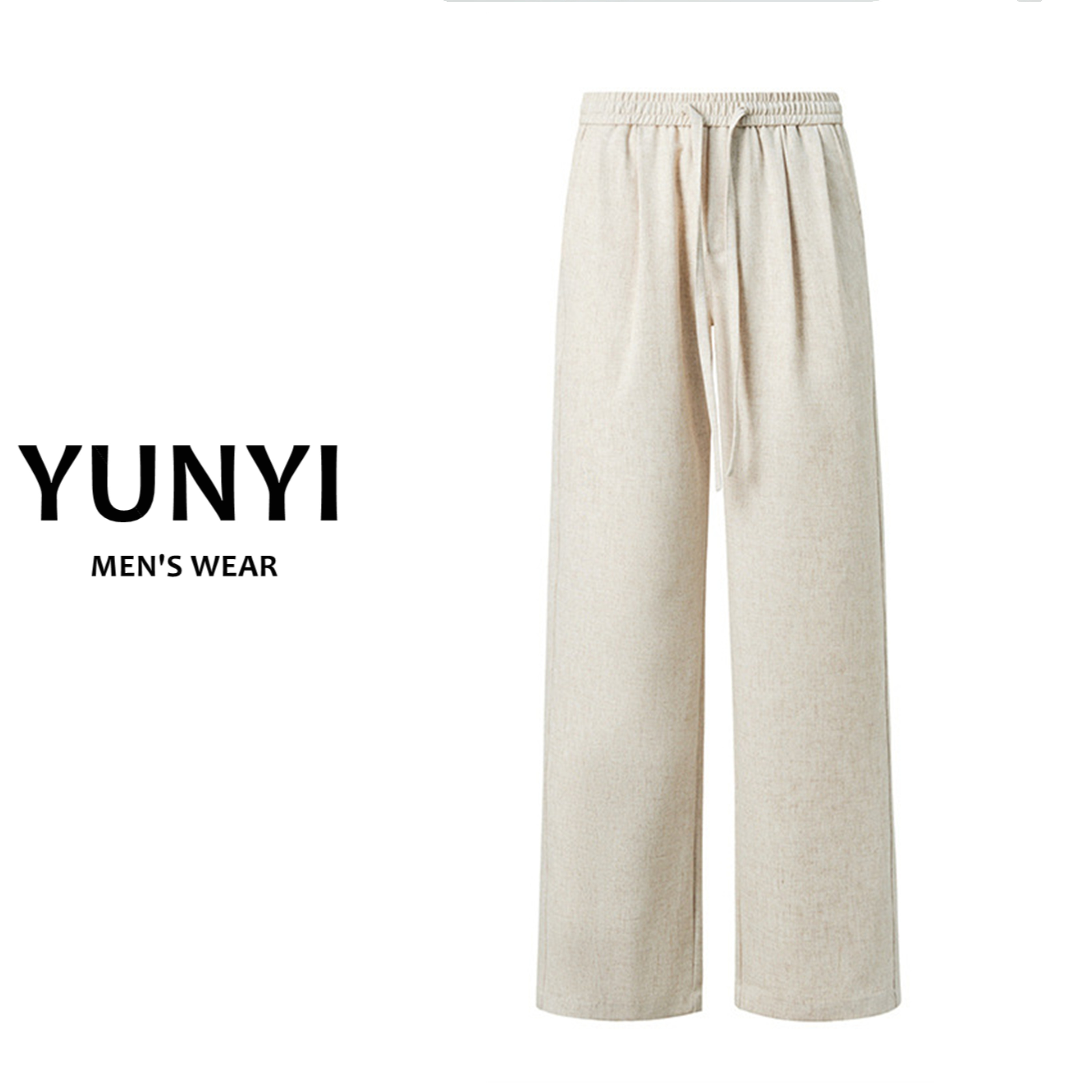 【YUNYI】春夏新款亚麻休闲裤男简约百搭休闲长裤宽松直筒阔腿长裤