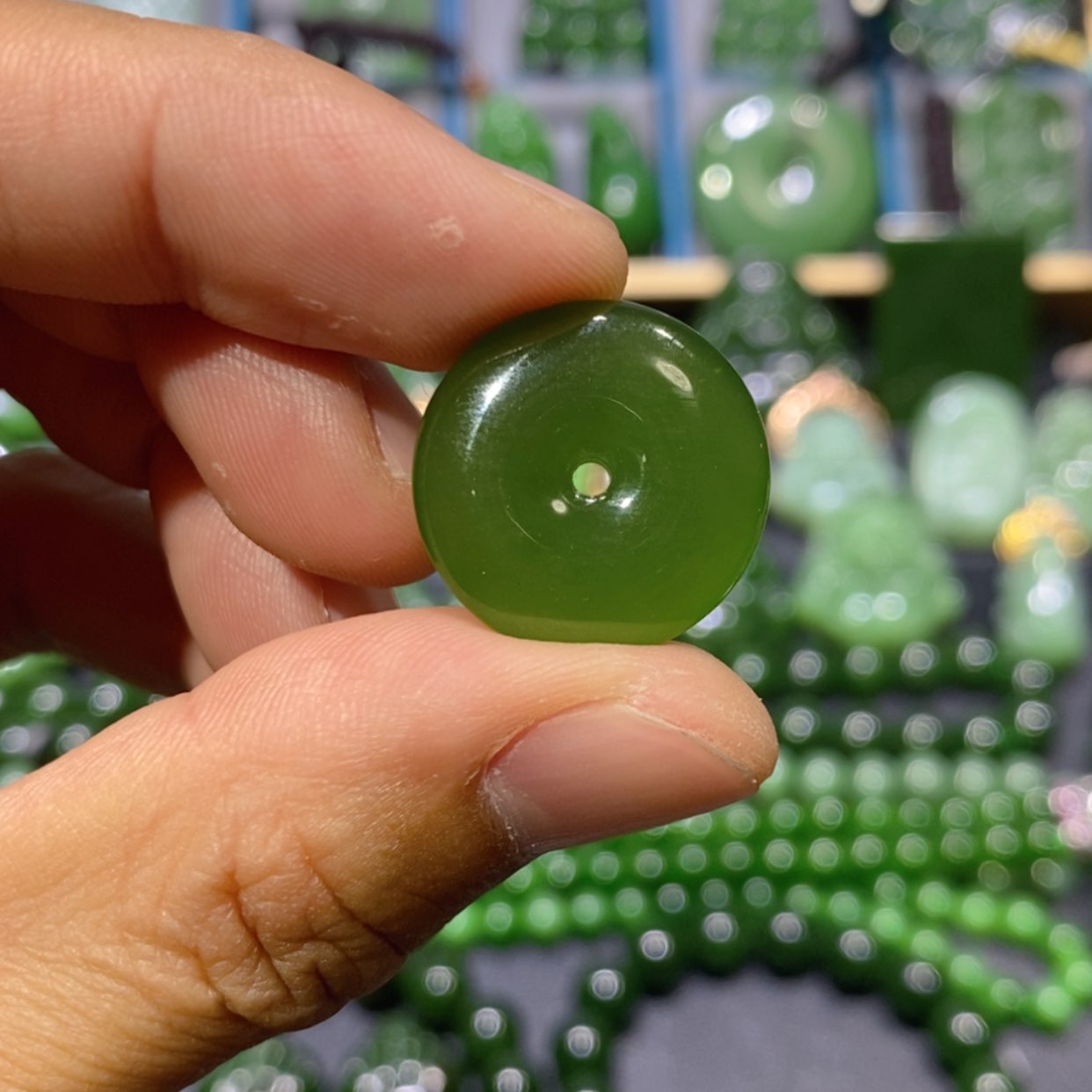 【闪购商品】和田玉吊坠(不含链)18K金镶嵌冰阳绿平安扣 20