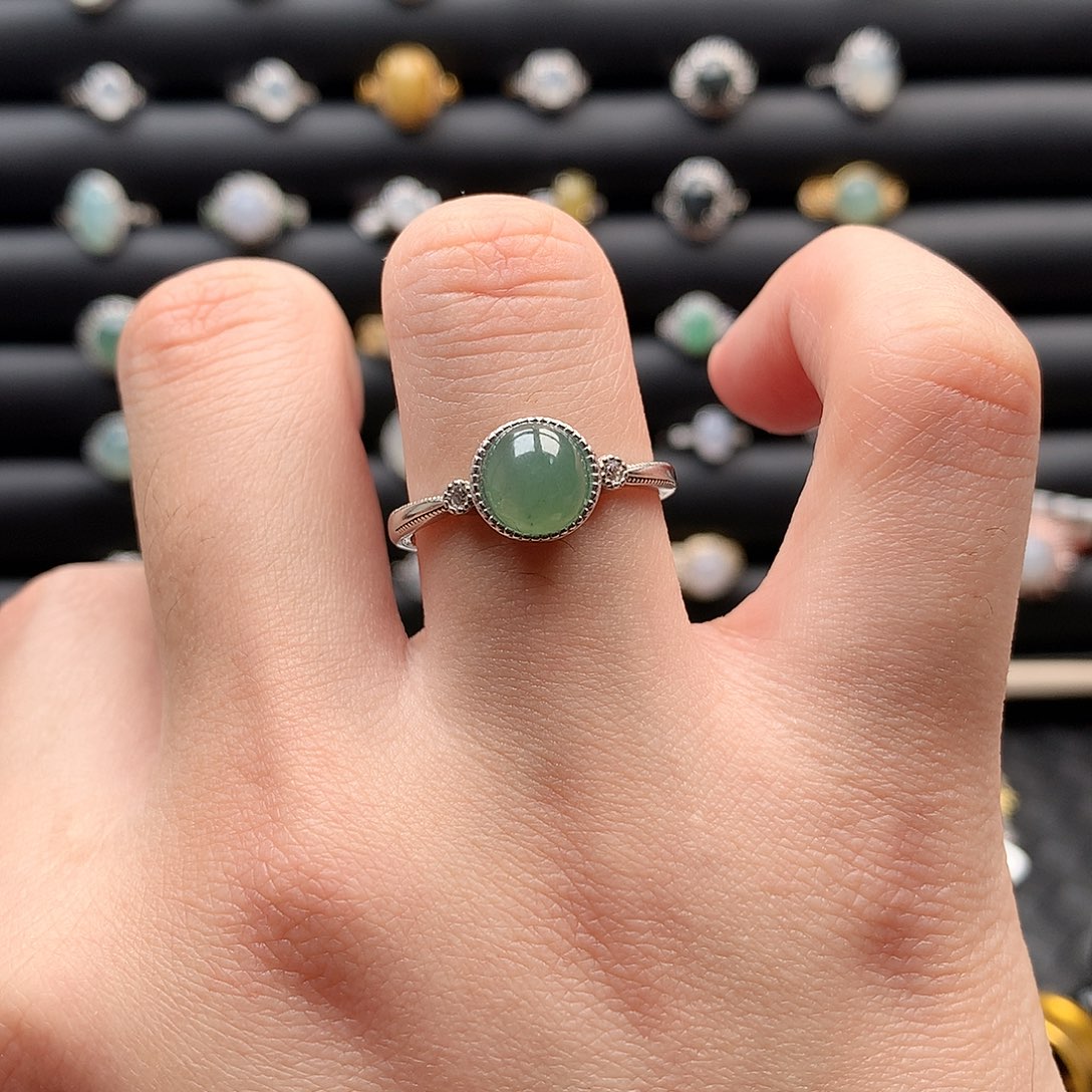 翡翠戒指银S925镶嵌0088
