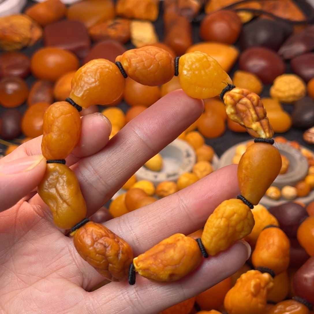 琥珀裸石未镶嵌天然蜜蜡手串