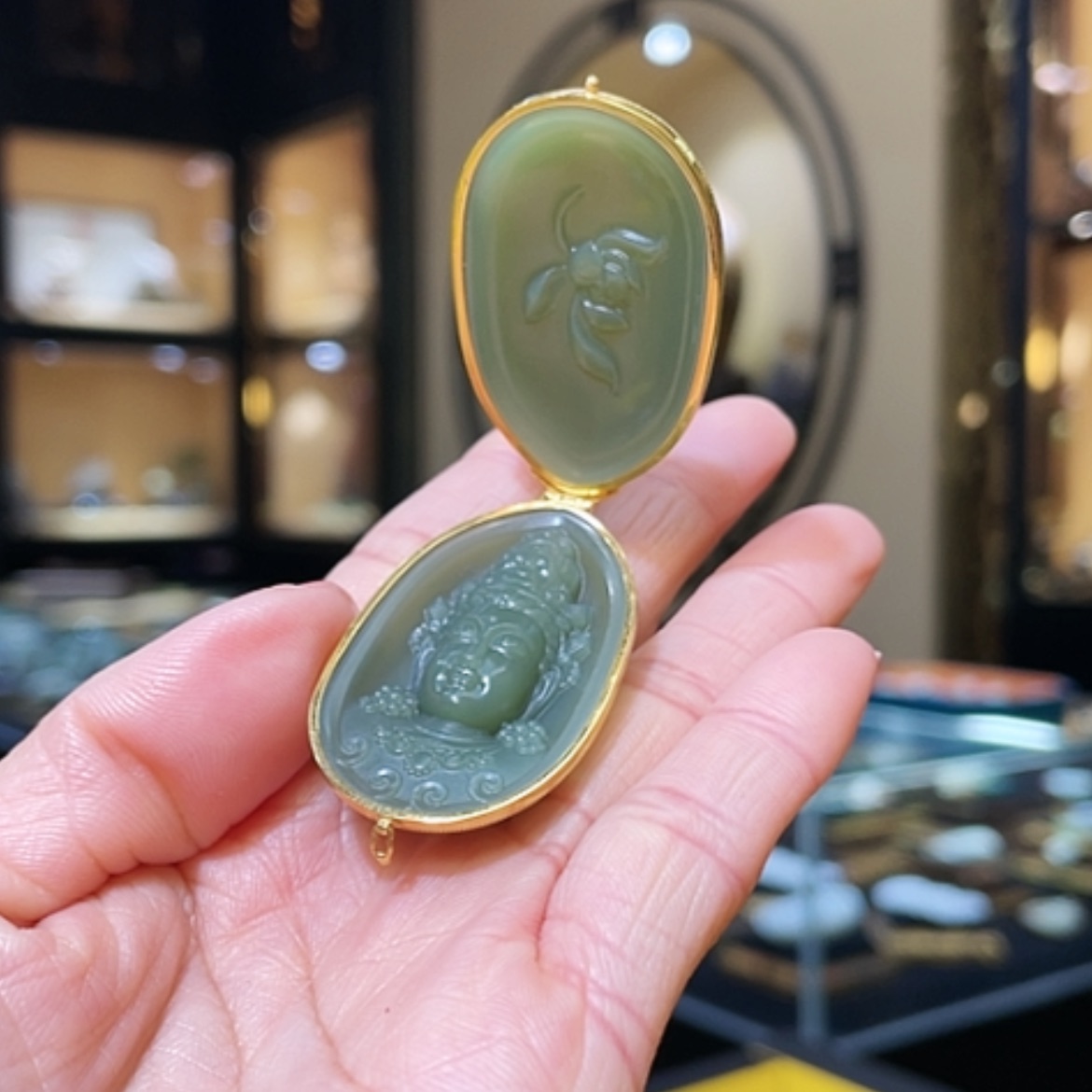 【闪购商品】和田玉颈饰18K金镶嵌花开见观音