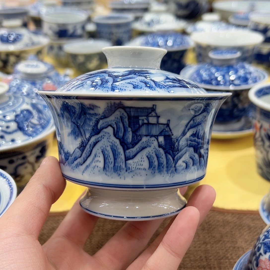 战*正宗柴窑山水盖碗