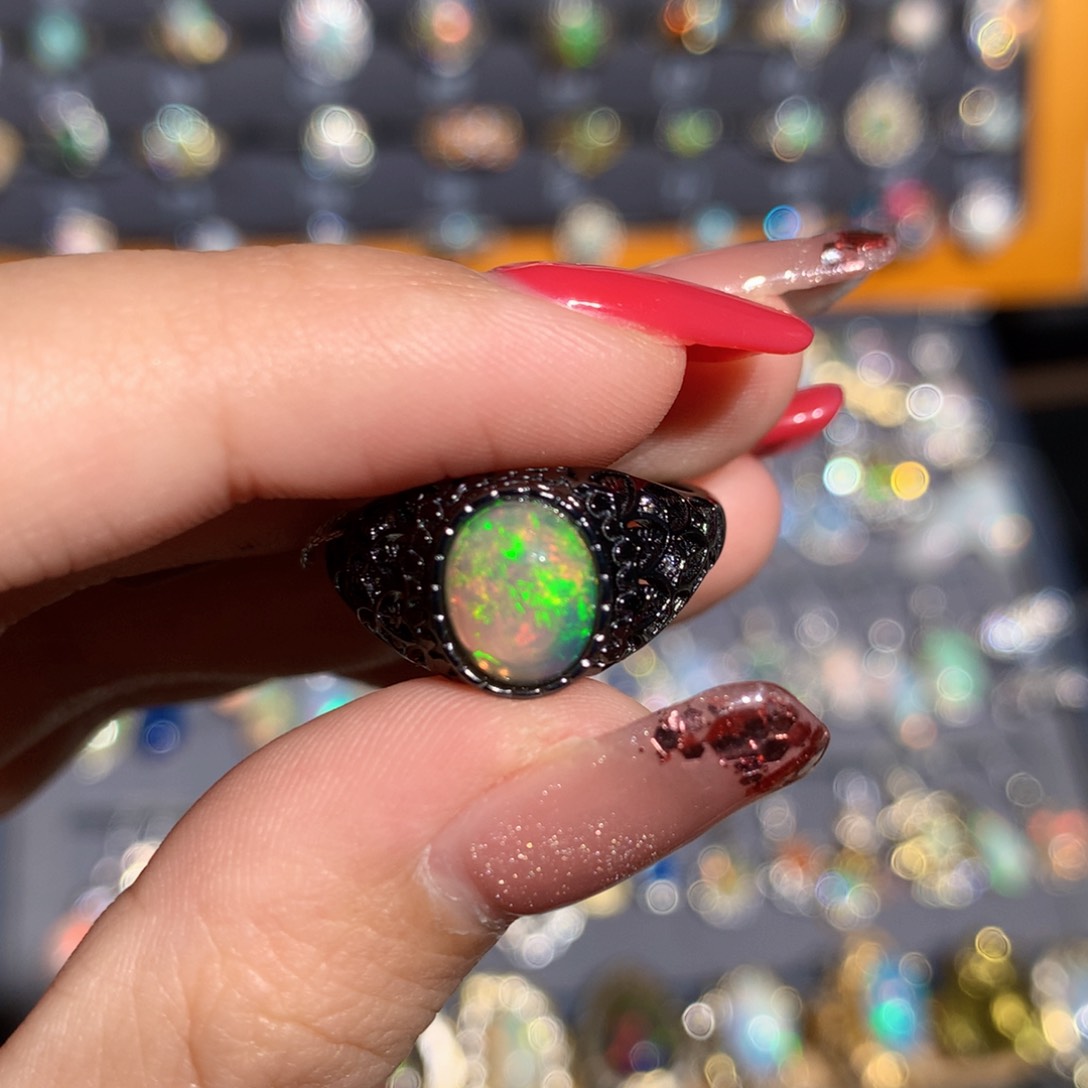 银S925镶嵌欧泊欧泊戒指y