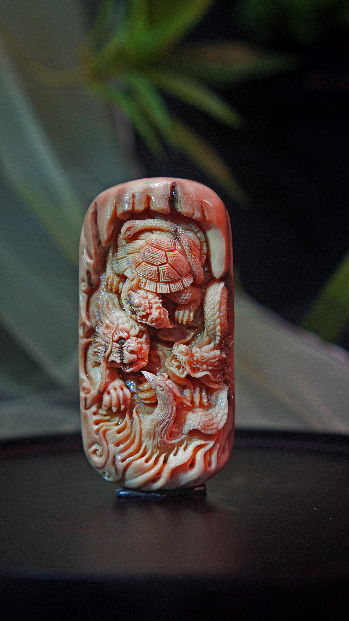 天然猛犸牙/手工雕刻/玄阴四象/特色咖料/文玩收藏