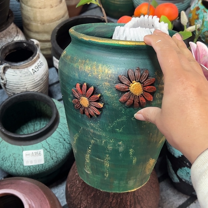 绿金贴花高23口15带孔