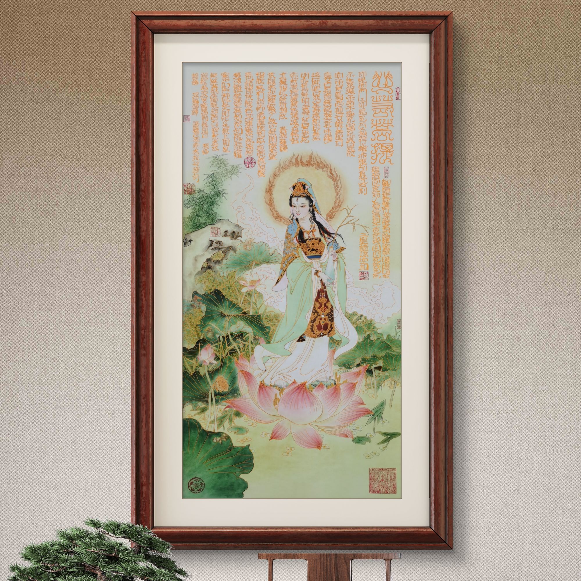 王紫芸作品《心若菩提》杭州锦丝绫布软装裱