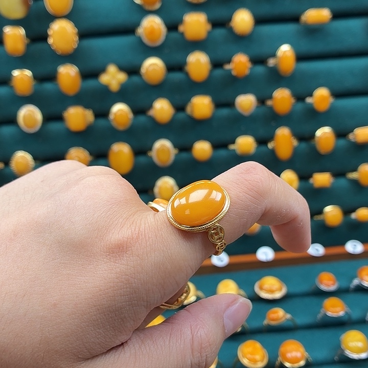 琥珀银S925镶嵌戒指