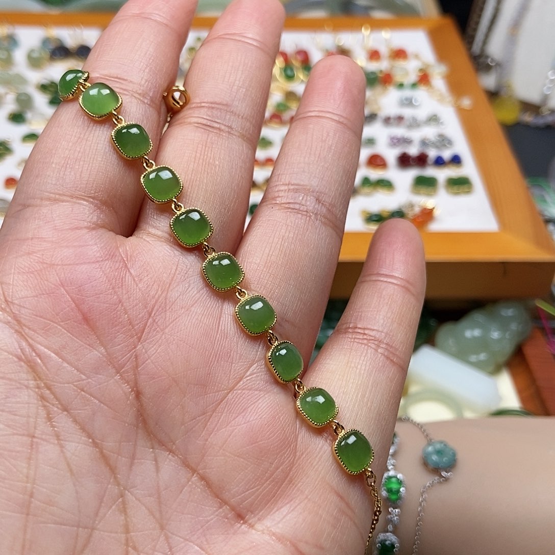 和田玉手链卡8银S925镶嵌