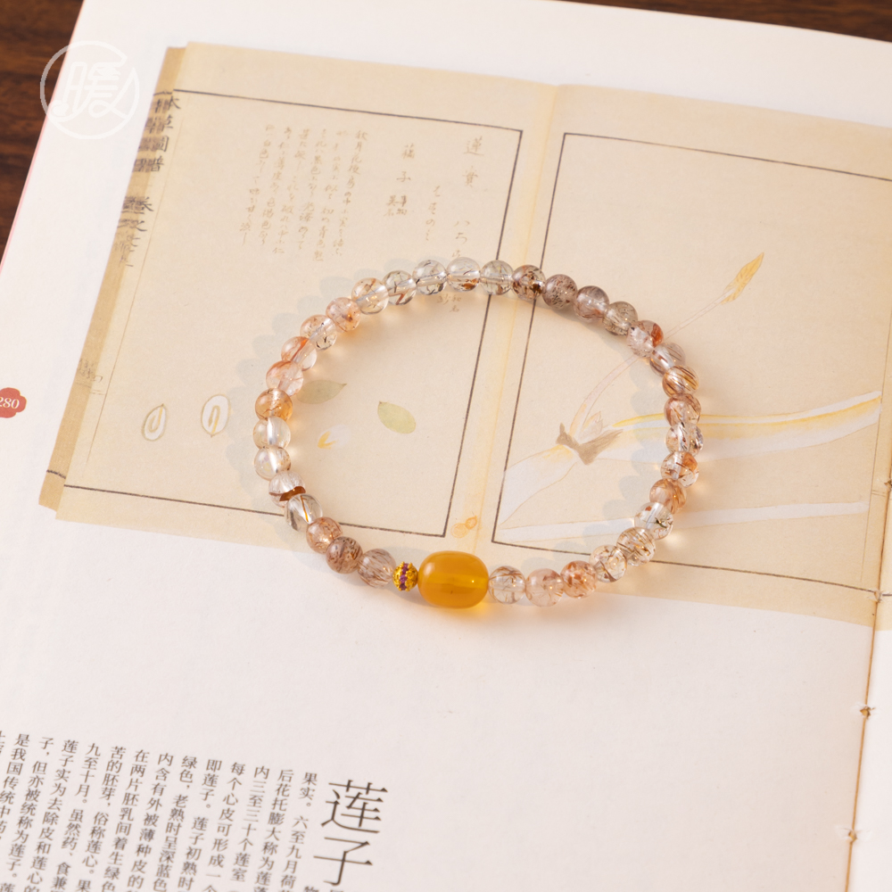 单圈黑金超水晶手串5mm搭配蜜蜡枣珠手链F6179多样性发一