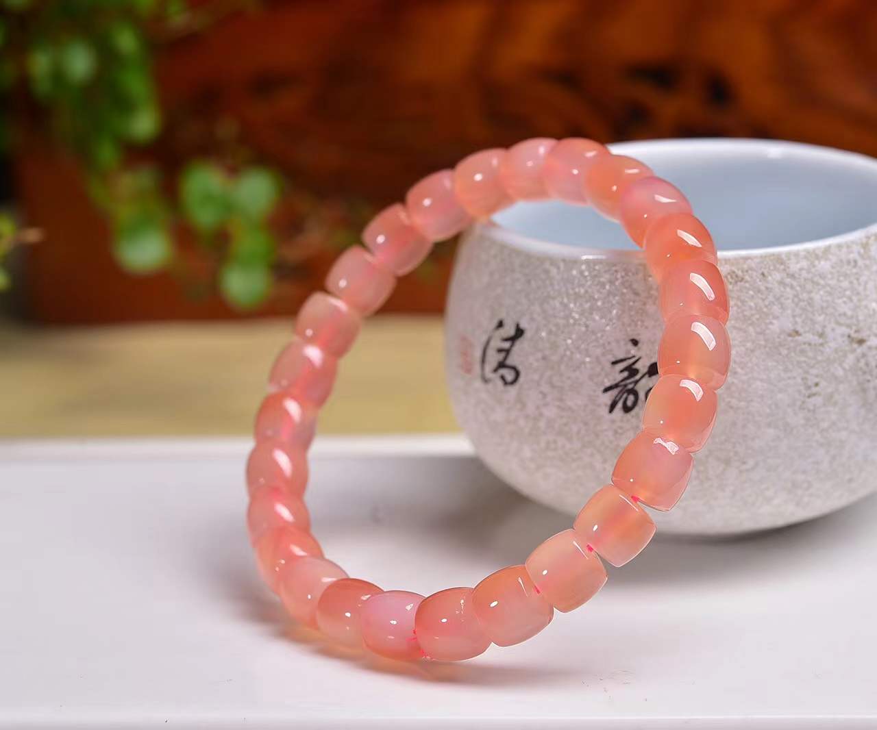 天然盐源玛瑙直切7.5mm左右手链颜色柔润非常漂亮高大上实物更美