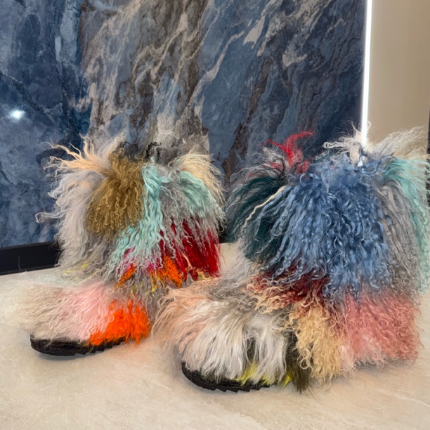 冬季保暖中筒七彩祥云渐变色靴