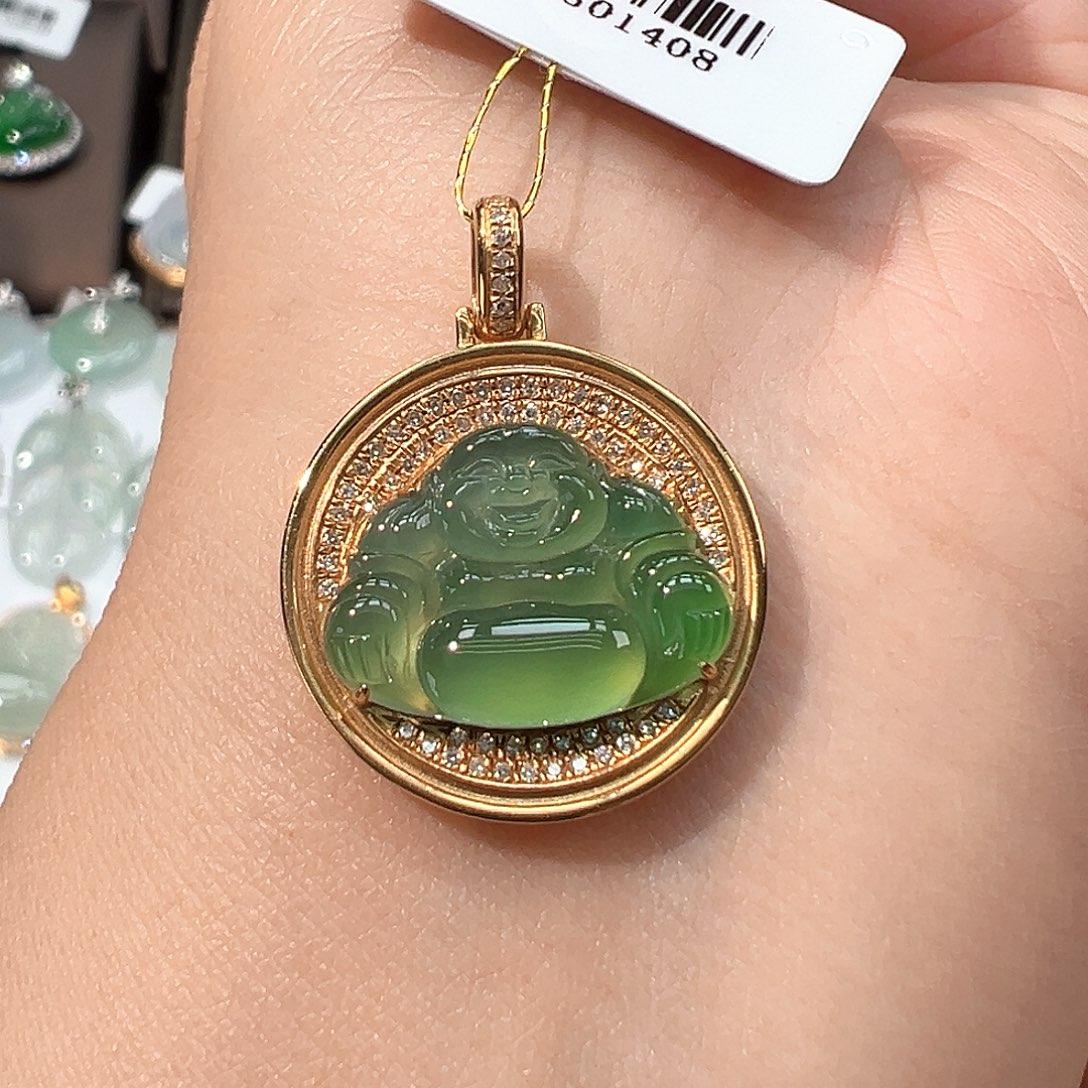 翡翠18K金镶嵌吊坠(不含链)佛公