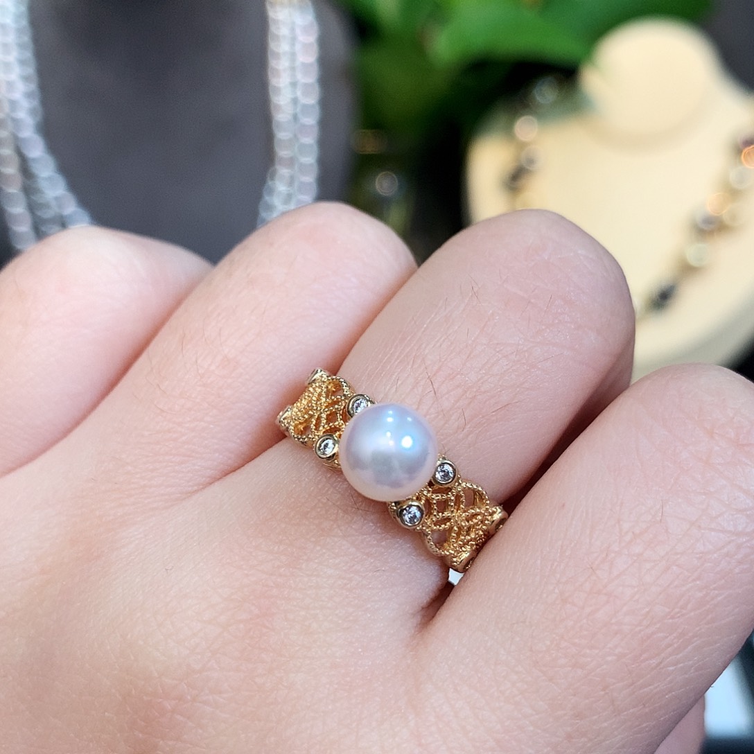 海水珍珠银S925镶嵌戒指