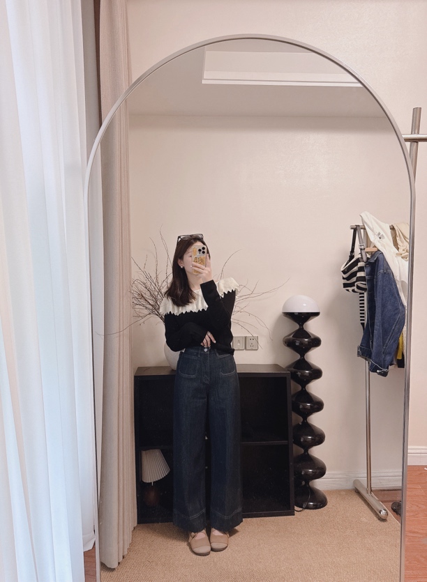 新款高品质荷叶领针织衫