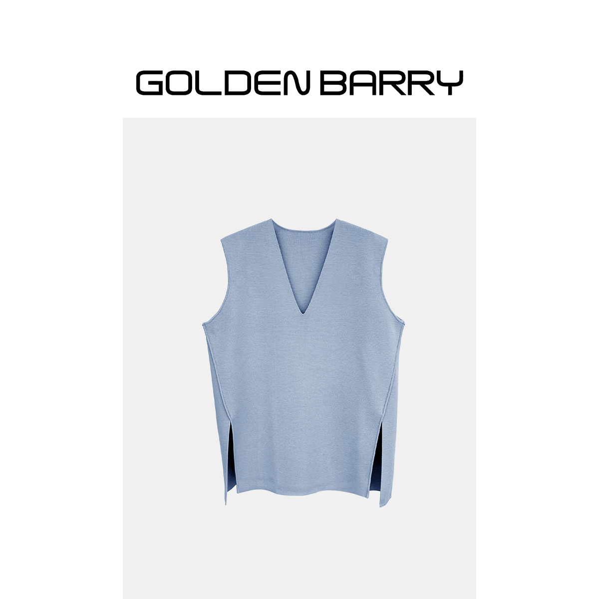 GOLDENBARRY|232119舒适时尚深V领侧开衩针织马甲修身百搭女士【1】