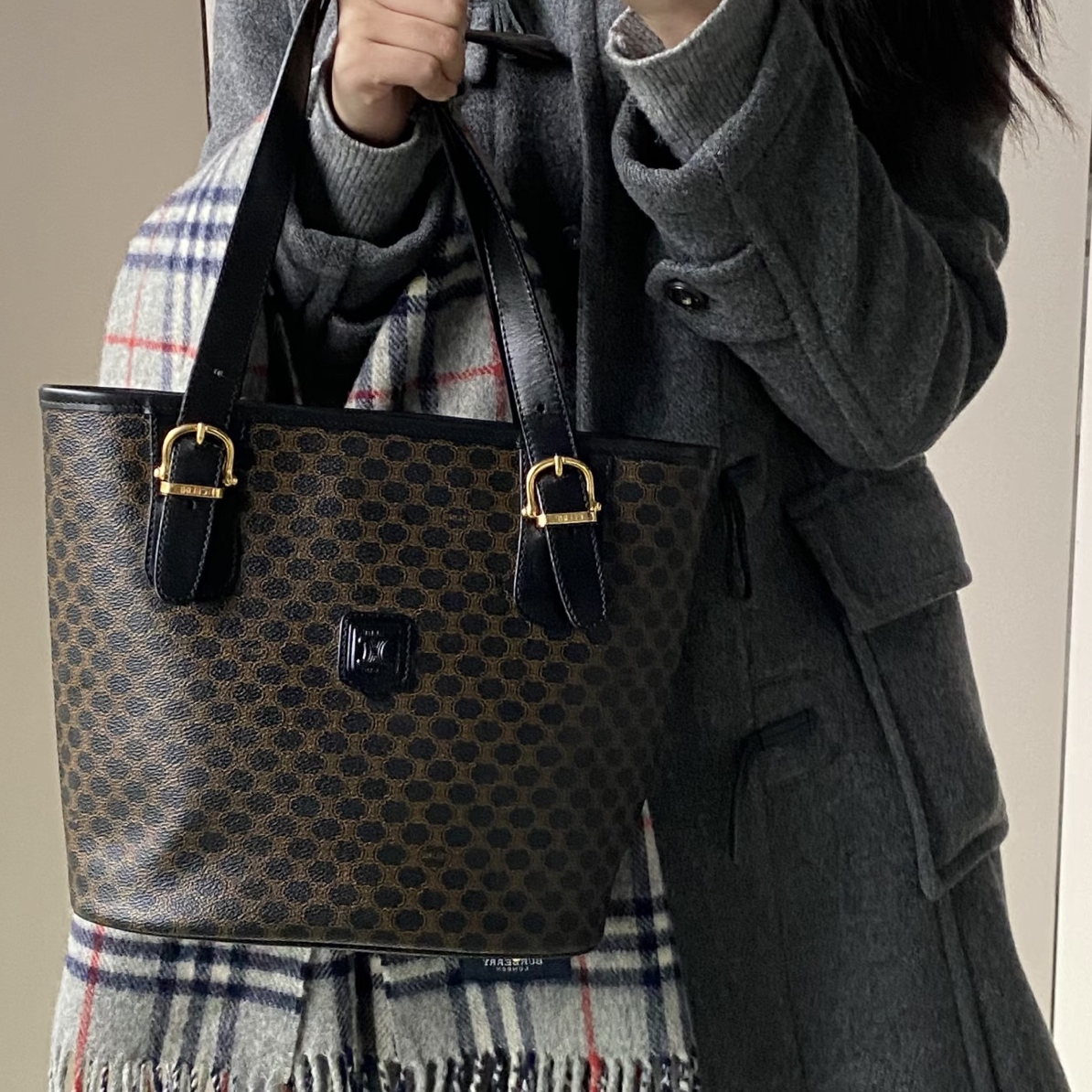 95新 Celine/思琳 中古老花凯旋门手提水桶包77614633