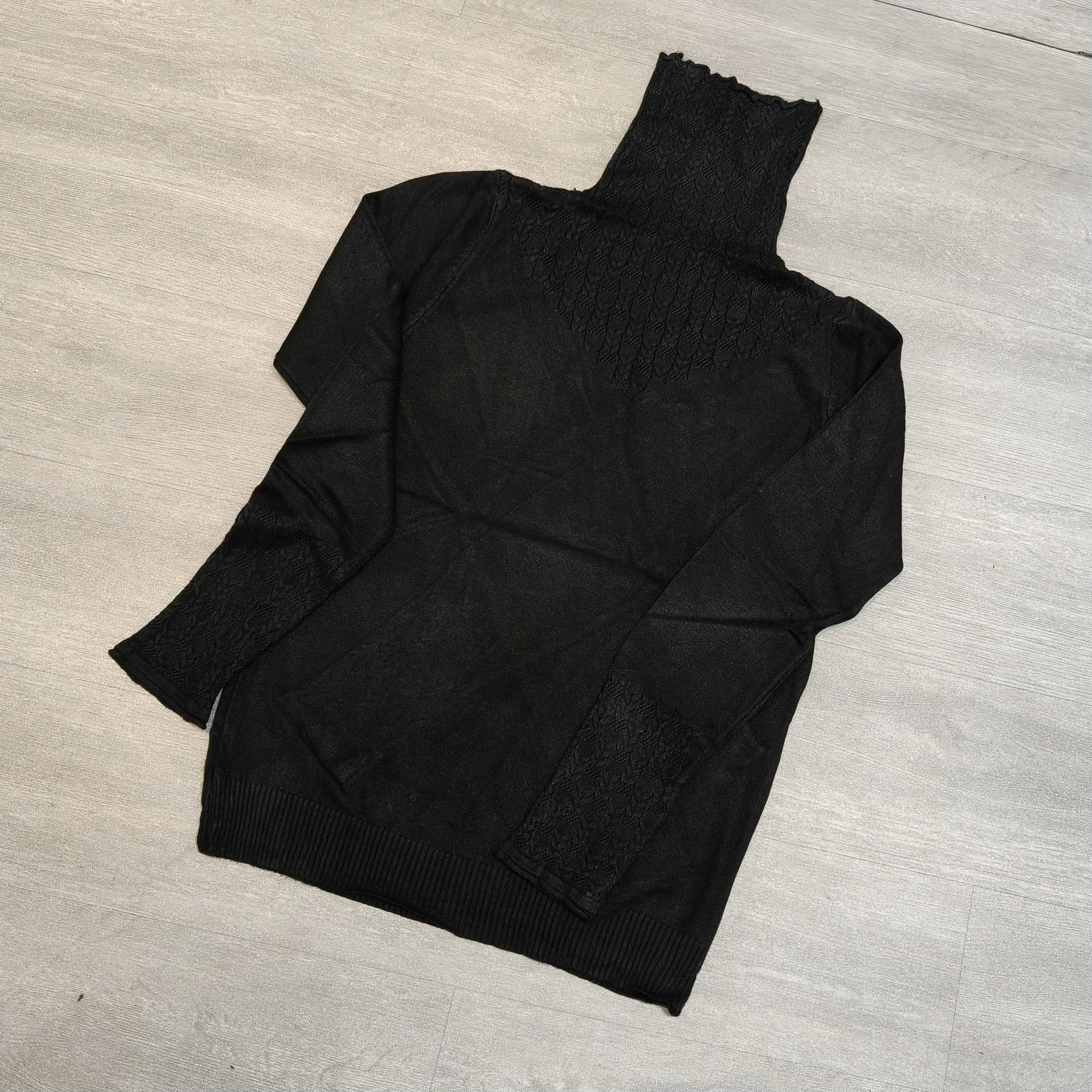 高领波浪边纹理纯色百搭针织衫-果梓694