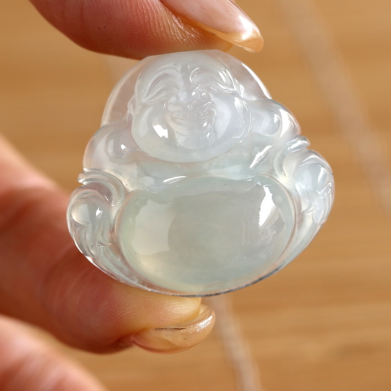 石之富珠宝缅甸天然翡翠圆润起胶冰种佛公吊坠