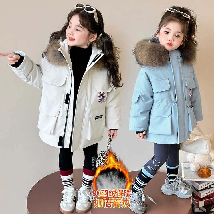安奈儿联名休兽女童羽绒服2025秋冬季儿童加厚白鸭绒洋气女孩外套