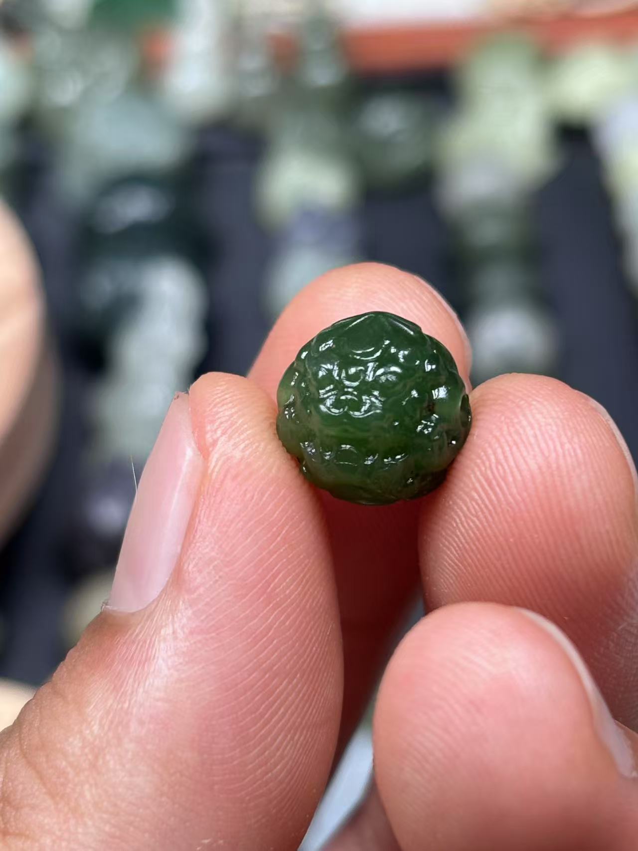 天然和田玉碧玉貔貅珠单珠带孔散珠DIY手串配珠隔珠顶珠 11.5mm