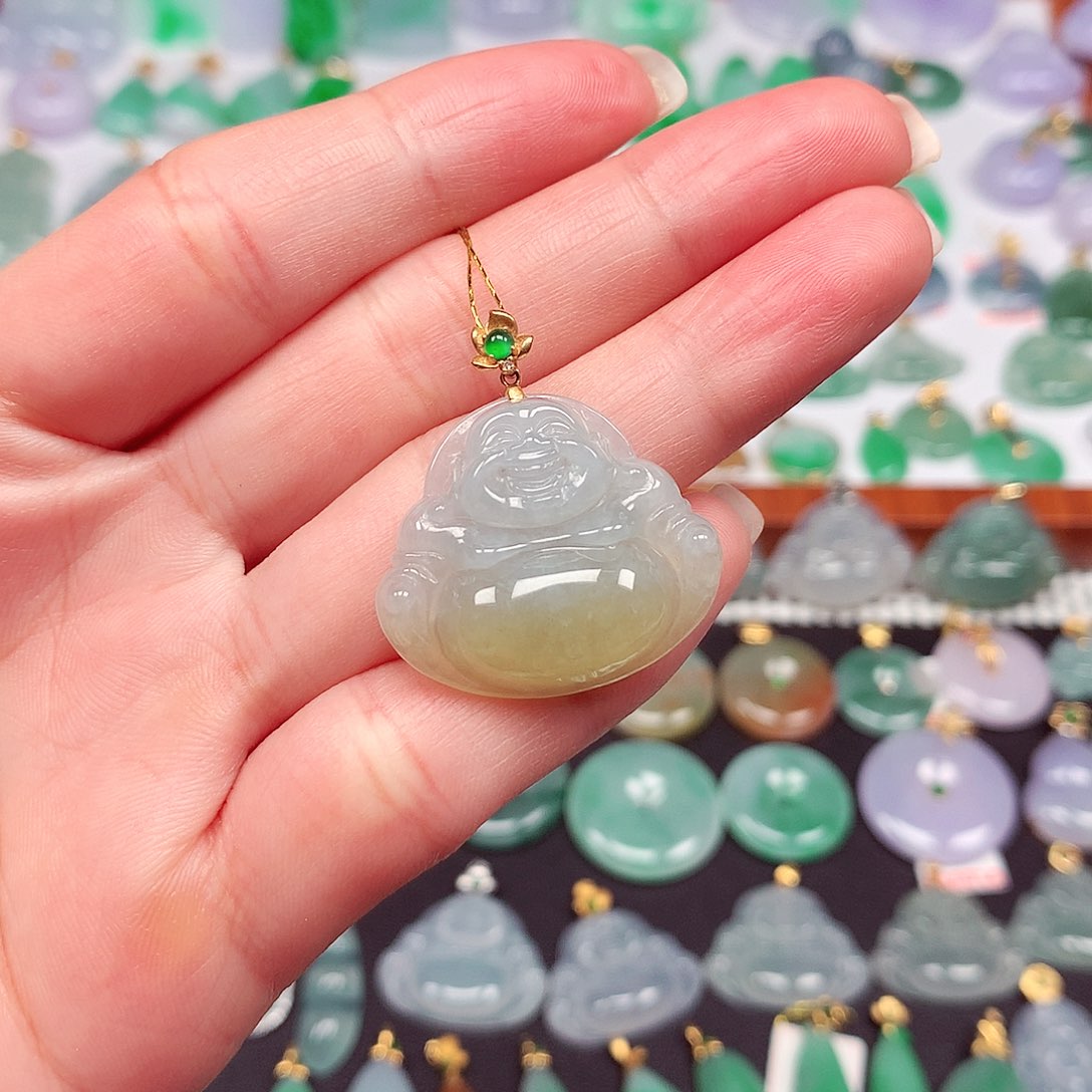 翡翠颈饰18K金镶嵌天然翡翠A货