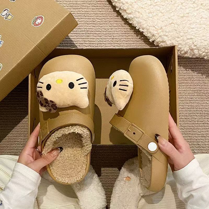 可爱kt猫棉拖鞋女冬季2025新款加绒保暖防滑防水室内外穿包头拖鞋