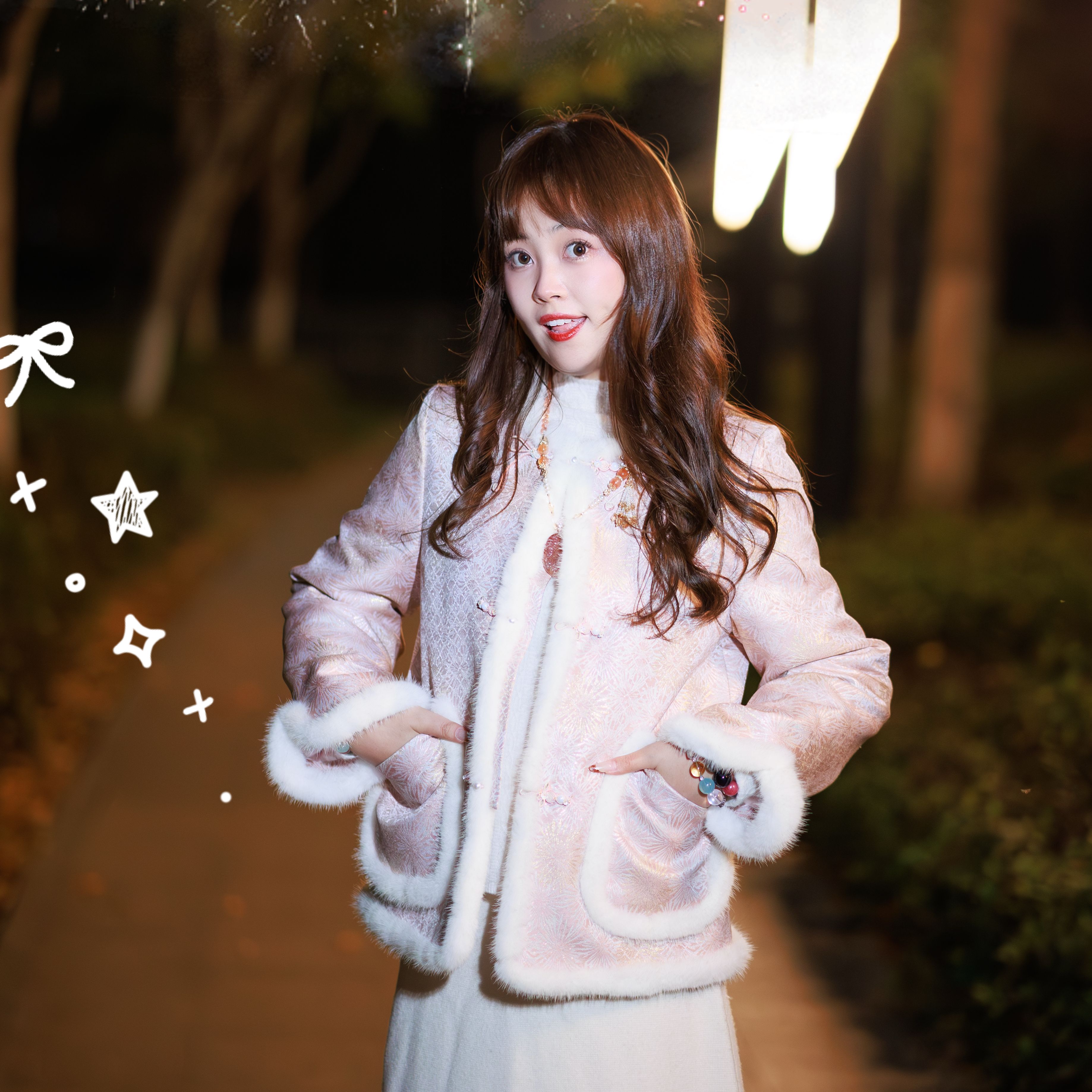 【小喜·裳欢喜】'粉色烟花'李德喜浮光锦蚕丝棉秋冬外套X0179