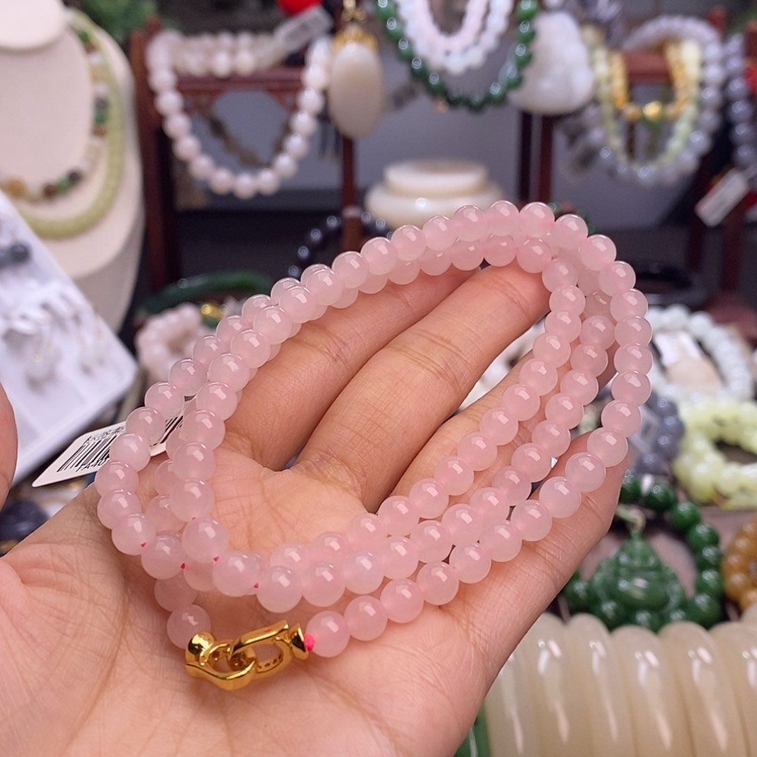 和田玉特细料藕粉樱花粉毛衣链6m未镶嵌