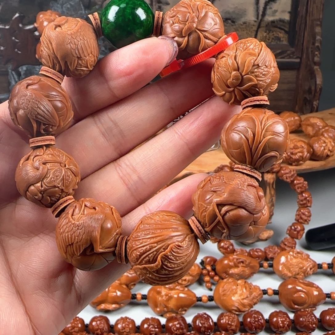 橄榄核手串/手链宽2.2鸡血红梅林核八鹭来财手串