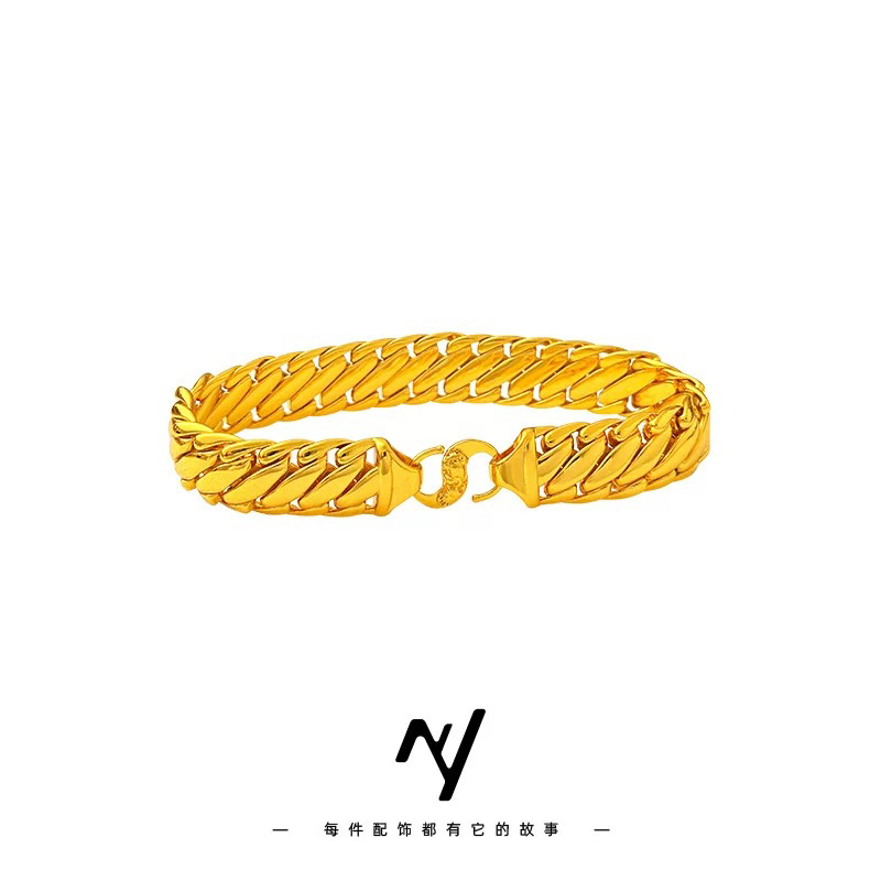 铜合金手链 亮面精工版三马鞭手链s扣头金色时尚百搭潮流男女同款