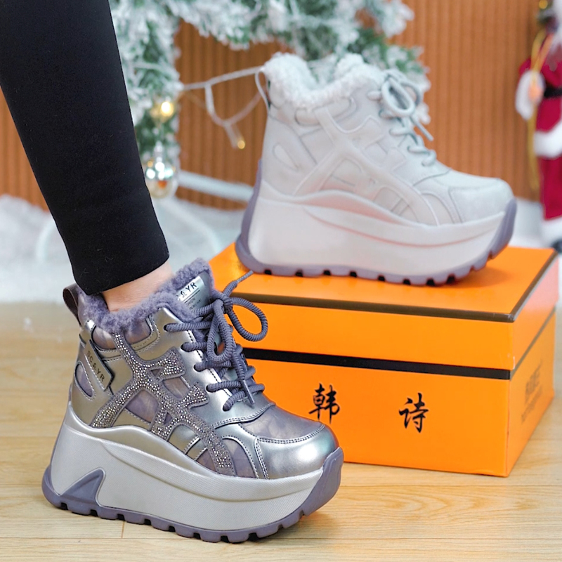  【单/棉】8cm小个子水钻厚底老爹鞋女2025秋冬加绒保暖休闲运动鞋