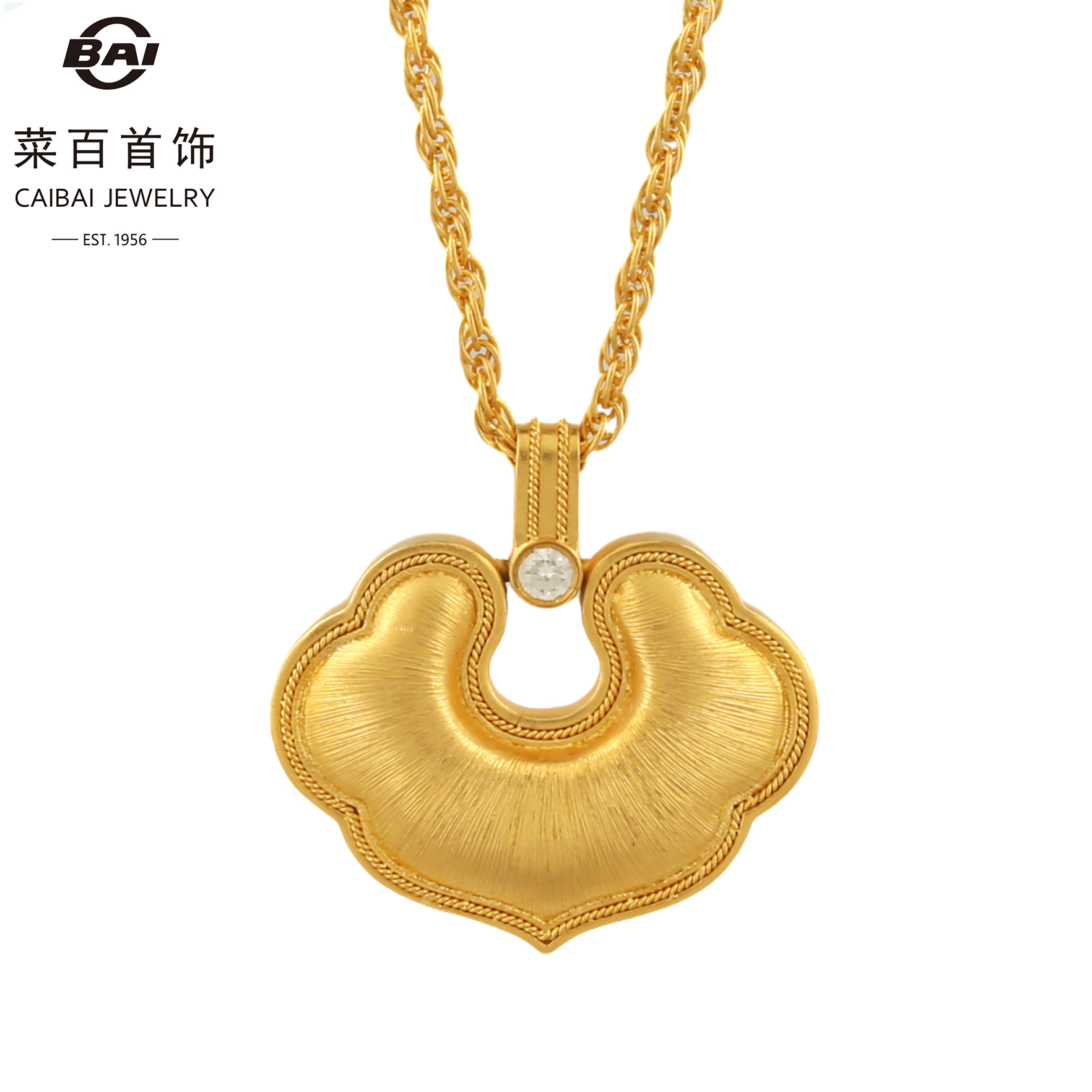 CBAI/菜百63 103.9北京交通广播 足金999足金项坠丝韵金镶钻链牌