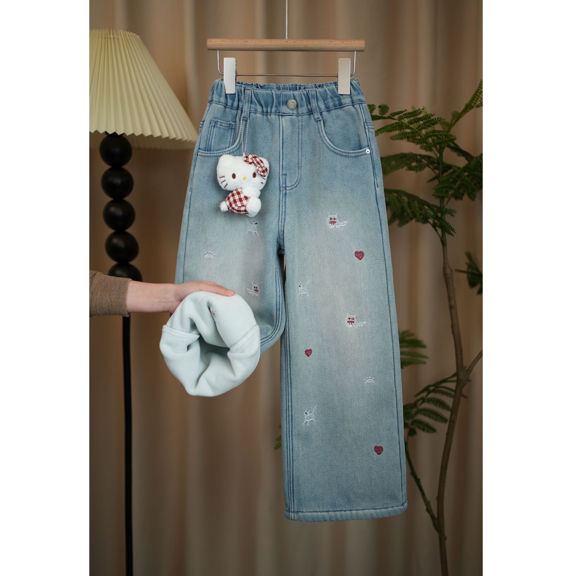 【现货特厚款，高品质】【一条过冬】女童加绒加厚冬季百搭直筒牛仔裤