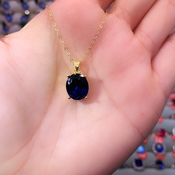 蓝宝石吊坠(赠链)银S925镶嵌