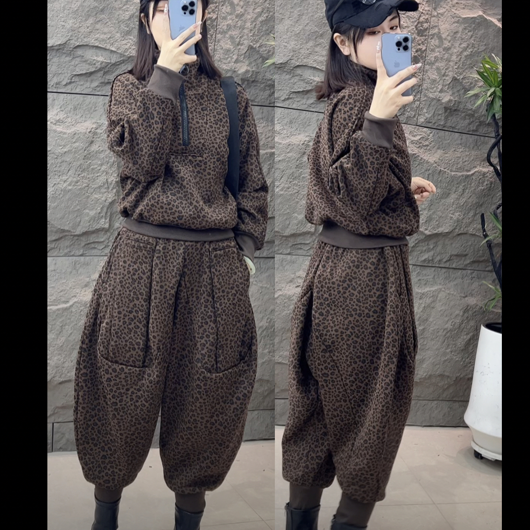 意_冬款加绒个性豹纹哈伦裤9443卫衣9139
