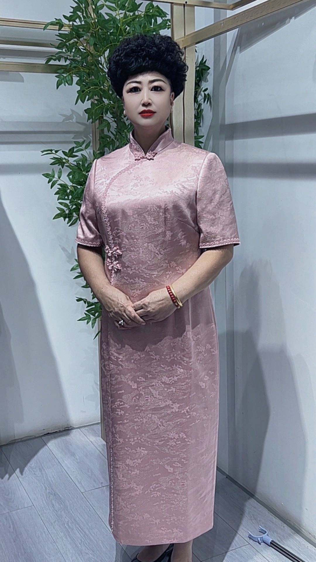 气质旗袍长袖紫色旗袍中国风婚宴喜婆婆妈妈装03