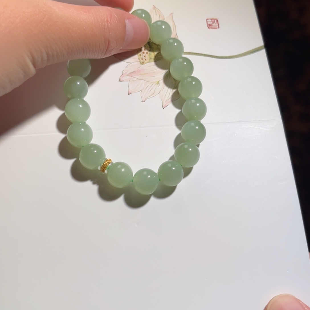 手串18K金镶嵌和田玉乌兰海猫眼10mm1680