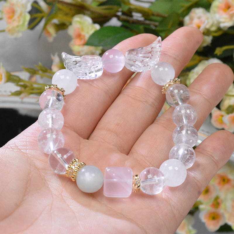 A256重生缘天然白幽灵白水晶手串粉水晶手链情人节礼物送女友