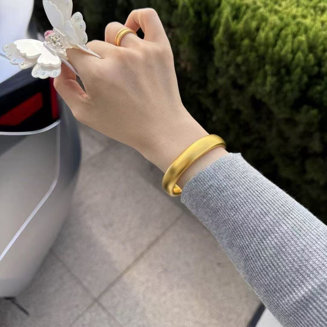 铜合金手镯 轮胎手镯女时尚高级感亮面素圈12mm圆镯宽版镯BS041