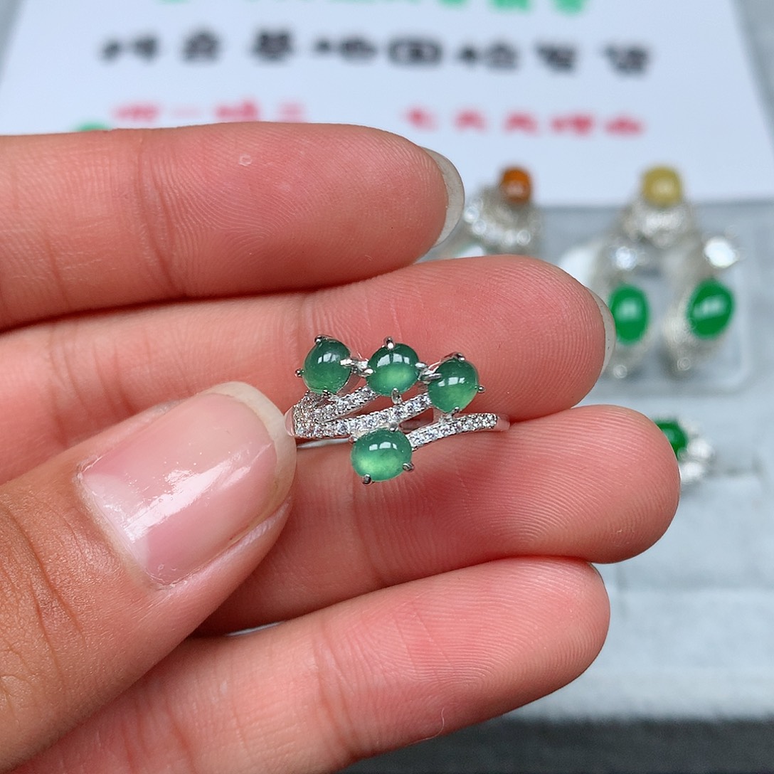 翡翠银S925镶嵌戒指22号