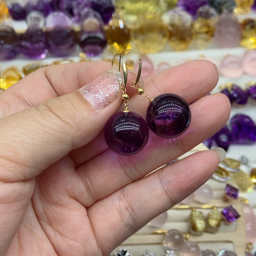 【闪购商品】水晶水晶耳坠18K金镶嵌