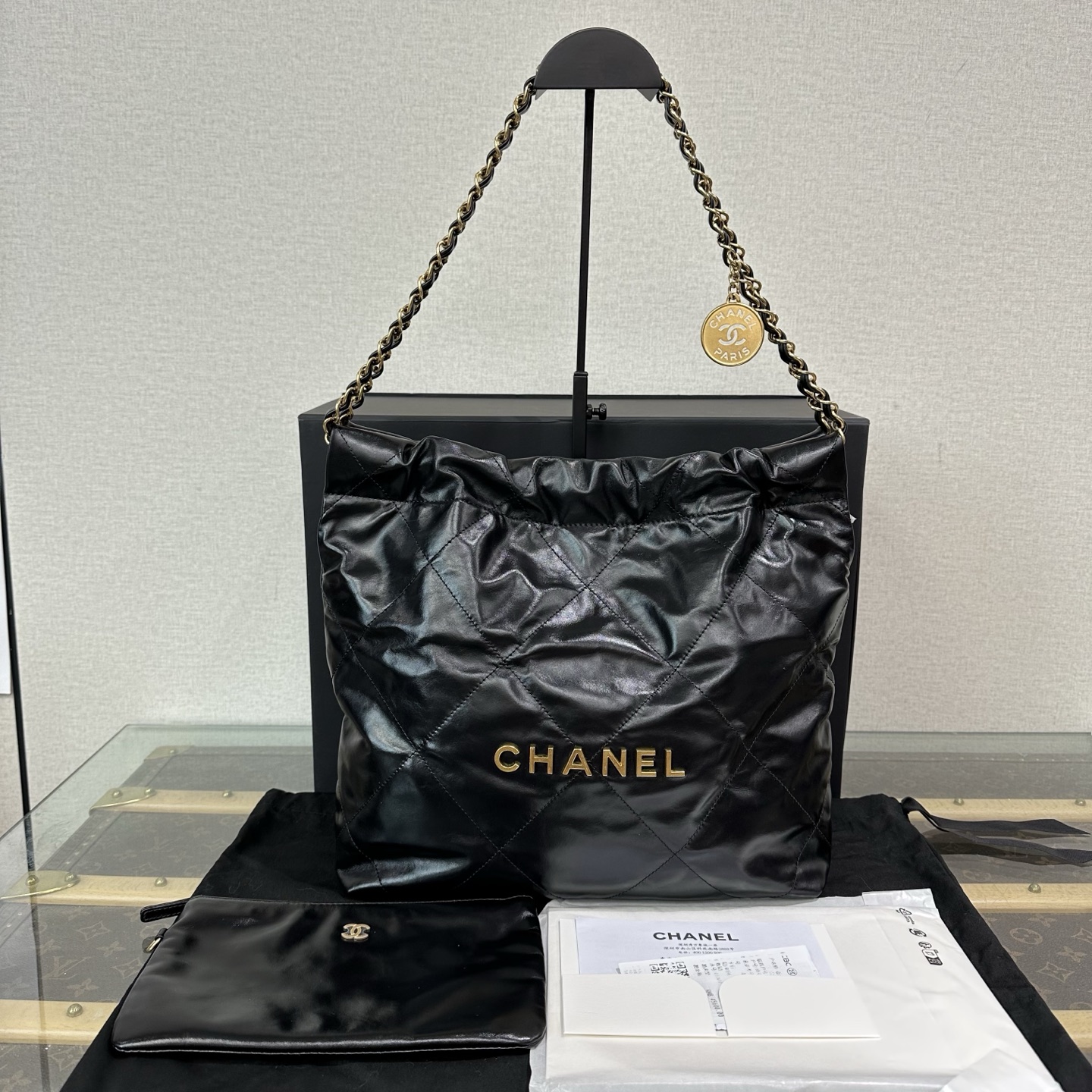 95新 Chanel/香奈儿 黑金22bag子母小号垃圾袋 05292