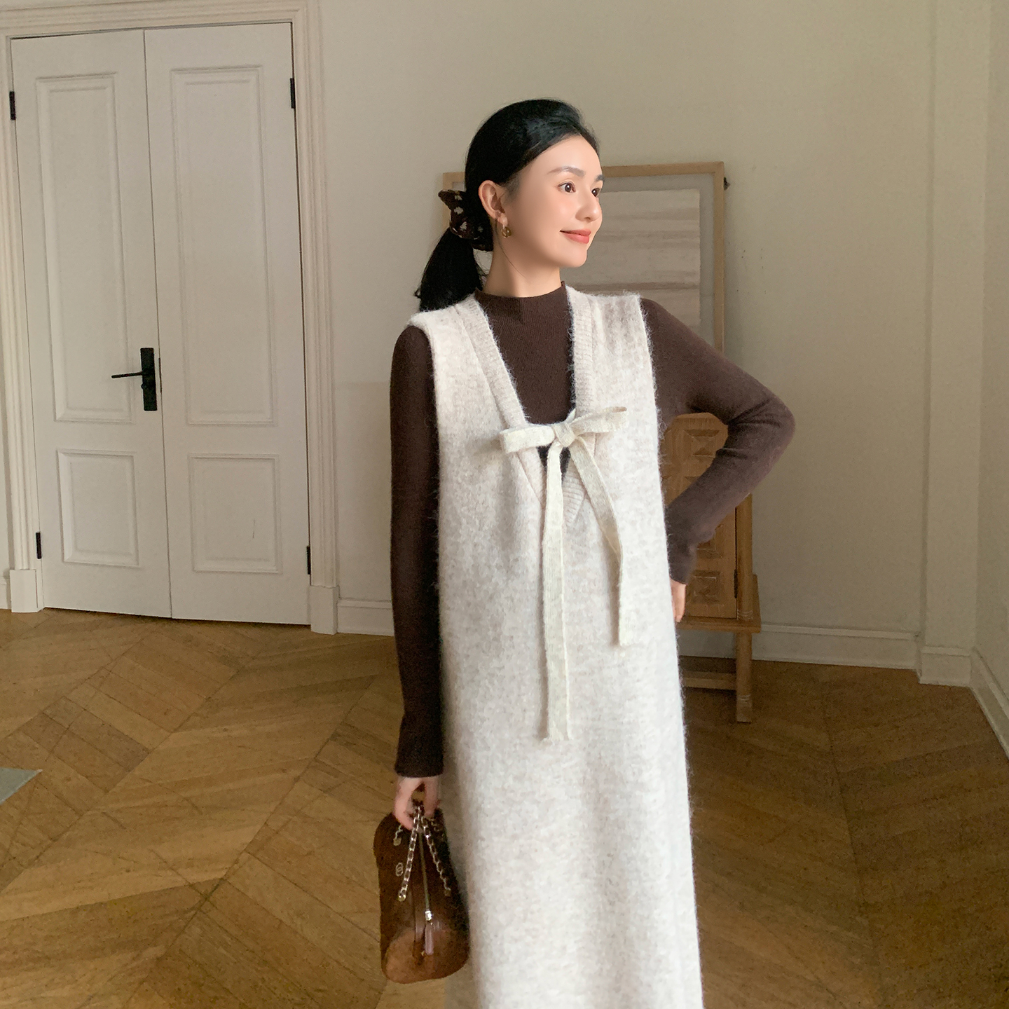 ZMA孕妇装【V领系带背心裙套装】2025秋冬新款背心裙内搭冬装打底衫