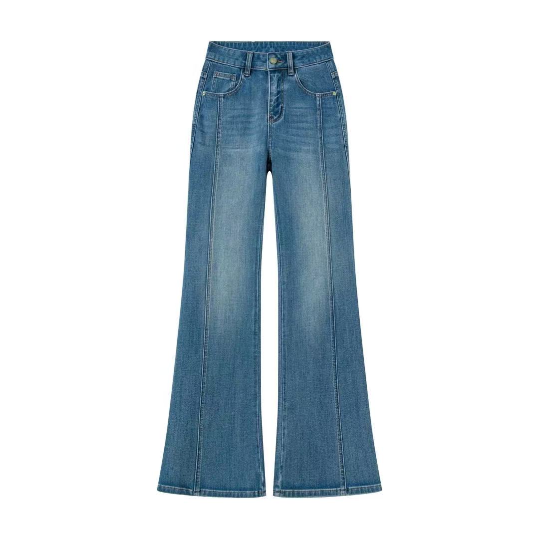 JEANS 经典蓝 高腰微喇裤牛仔裤女士微喇女装长裤百搭显瘦百搭
