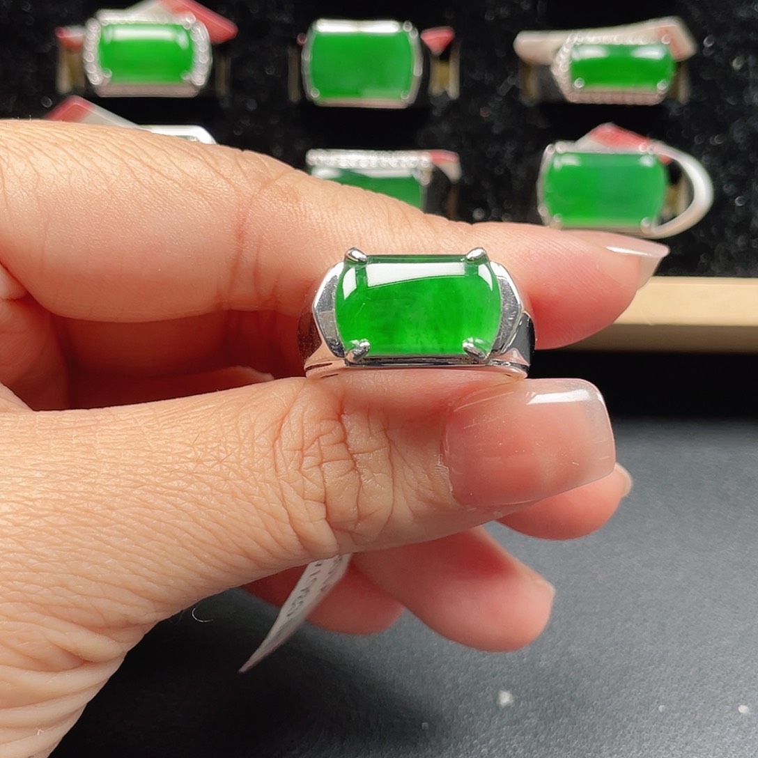 翡翠银S925镶嵌戒指男戒编号3674没运费险