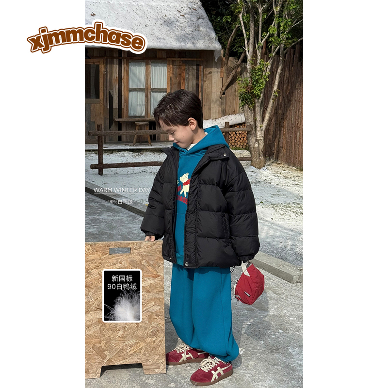 虾酱麻麻男童保暖羽绒服冬季2025新款男孩洋气加厚儿童面包服外套