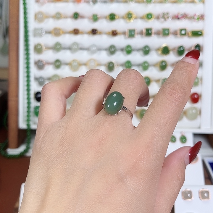 和田玉戒指银S925镶嵌