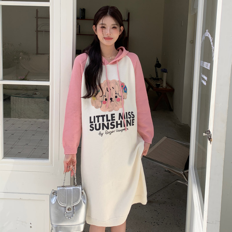 L736#12.26秋季孕妇中长款拼接卡通宽松休闲毛衣裙