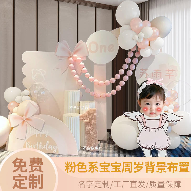 宝宝周岁生日布置女孩抓周满月百日宴场景装饰迎宾背景墙kt板