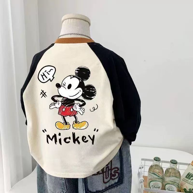 儿童男童春秋服装长袖童装中小童印花t恤女宝宝秋装卡通圆领上衣